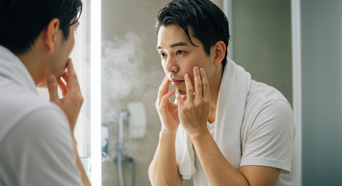 スキンケアをする清潔感のある男性