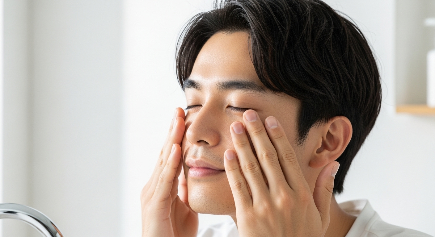 洗顔中の男性の写真