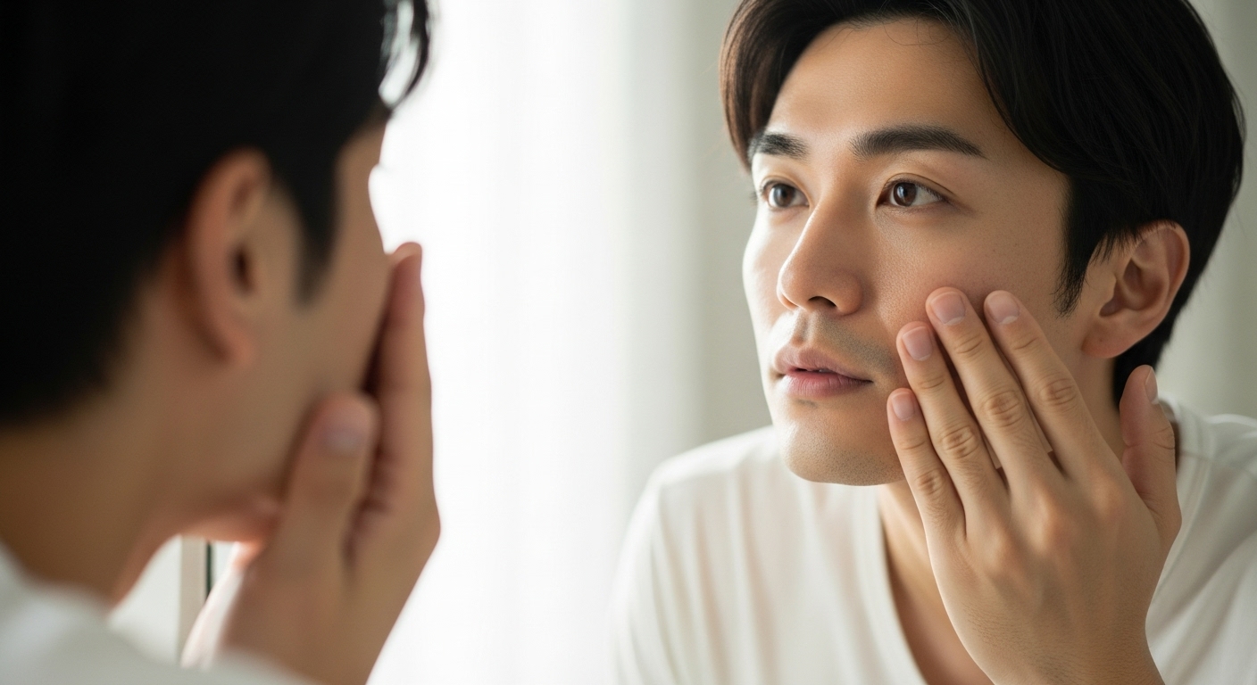 身だしなみチェックをする男性