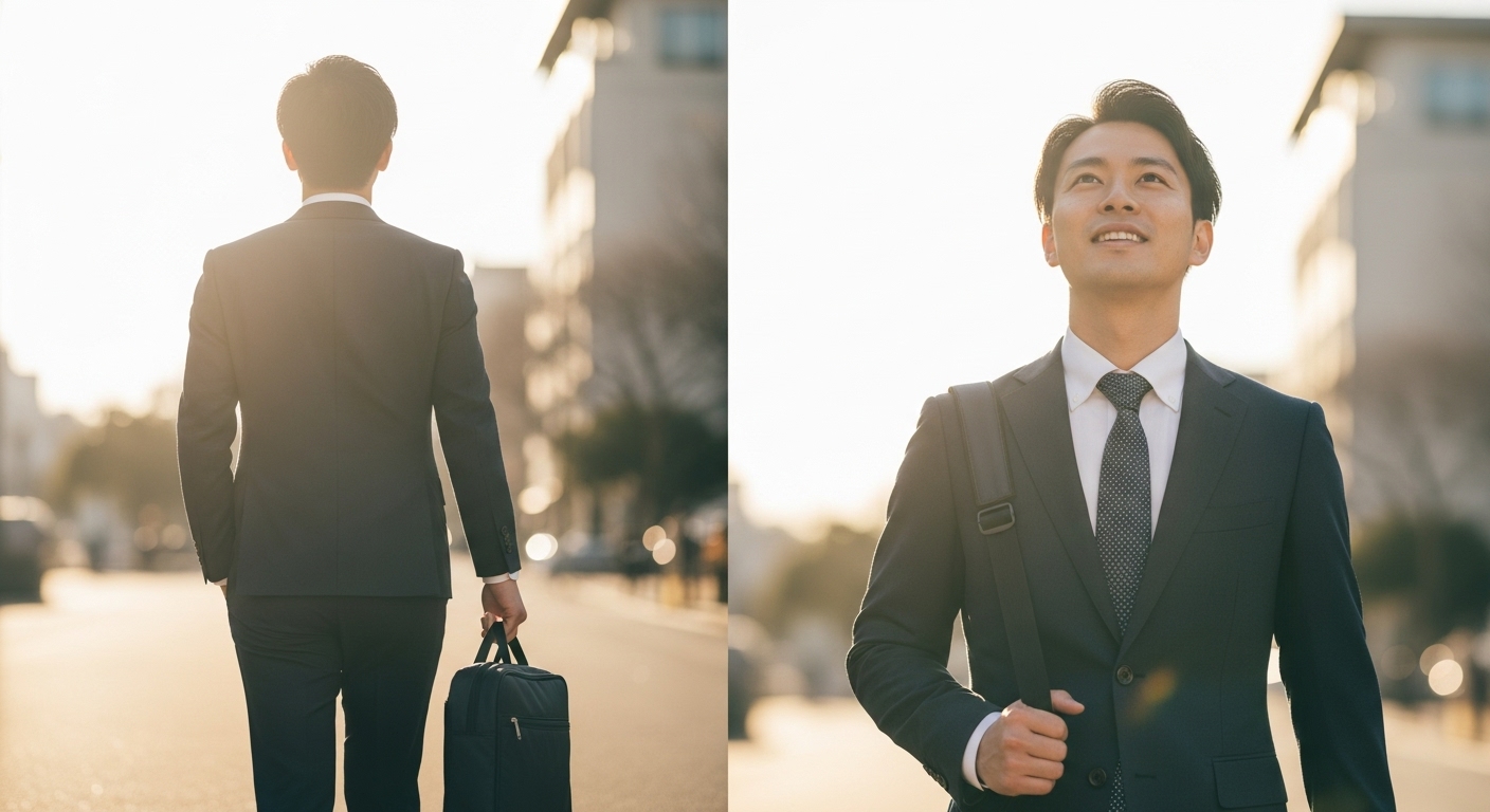 自信にあふれる男性の後ろ姿 or 前向きな表情