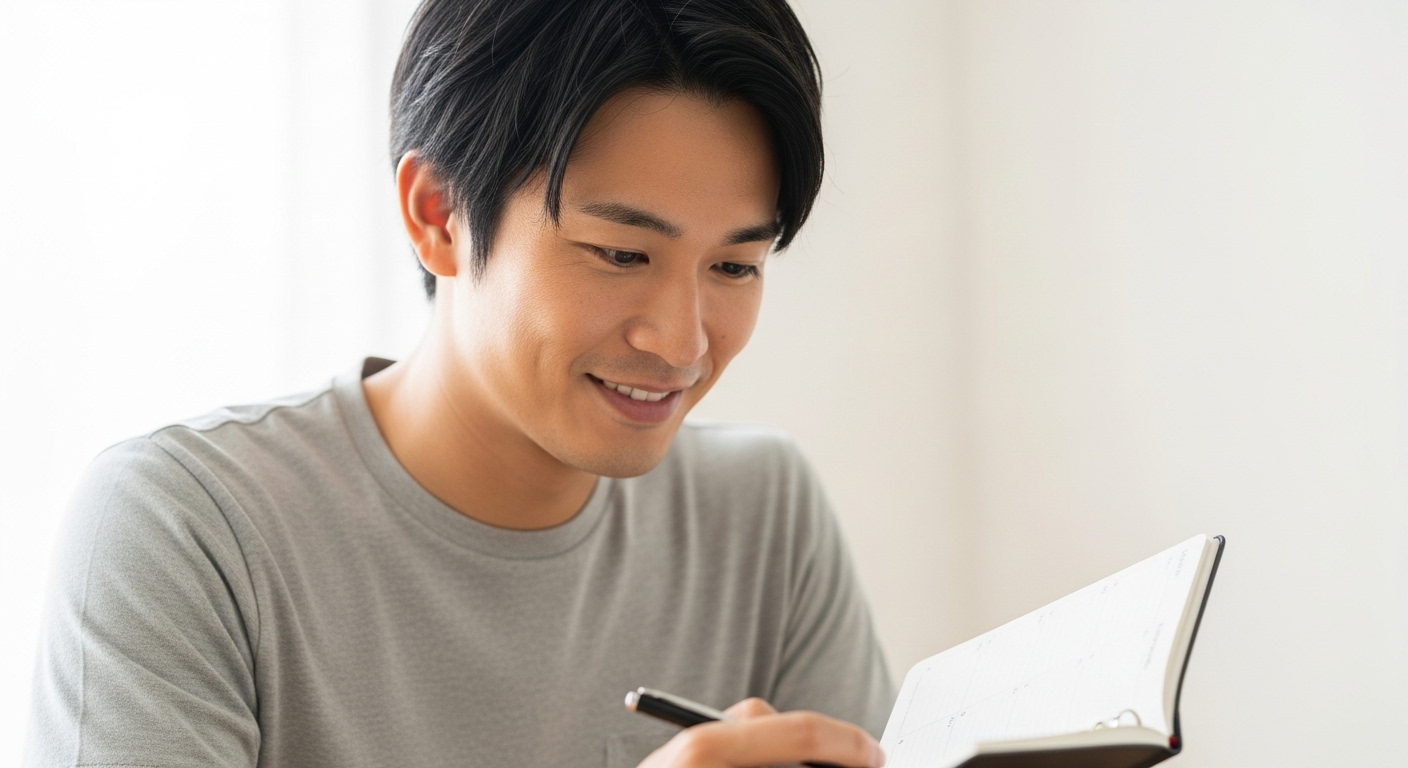 前向きな表情の男性