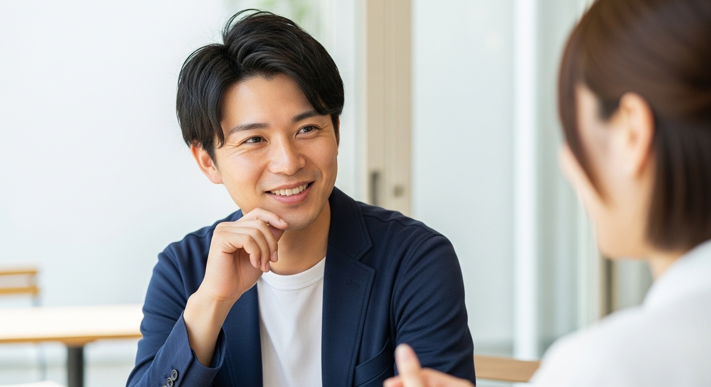 相手の話を聞いている男性