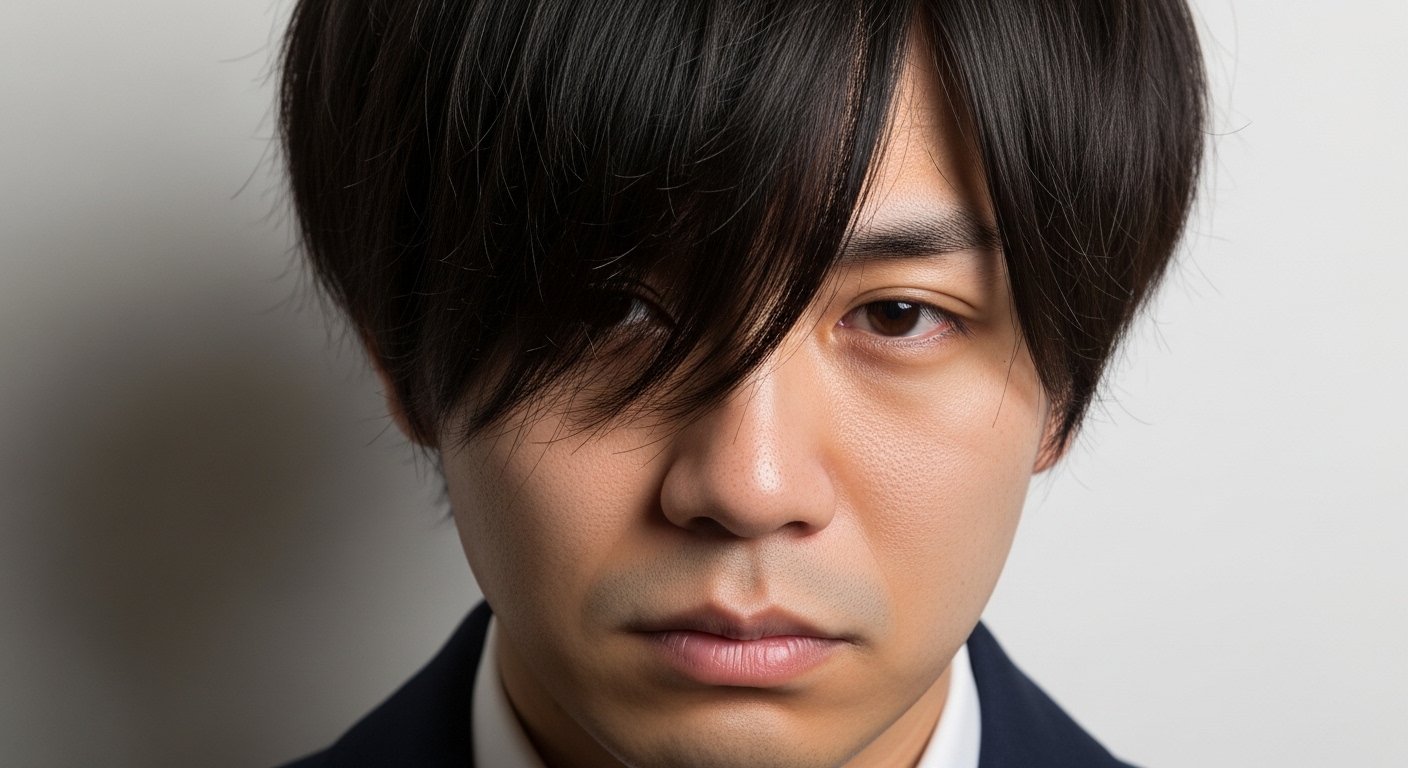 前髪が目にかかる男性
