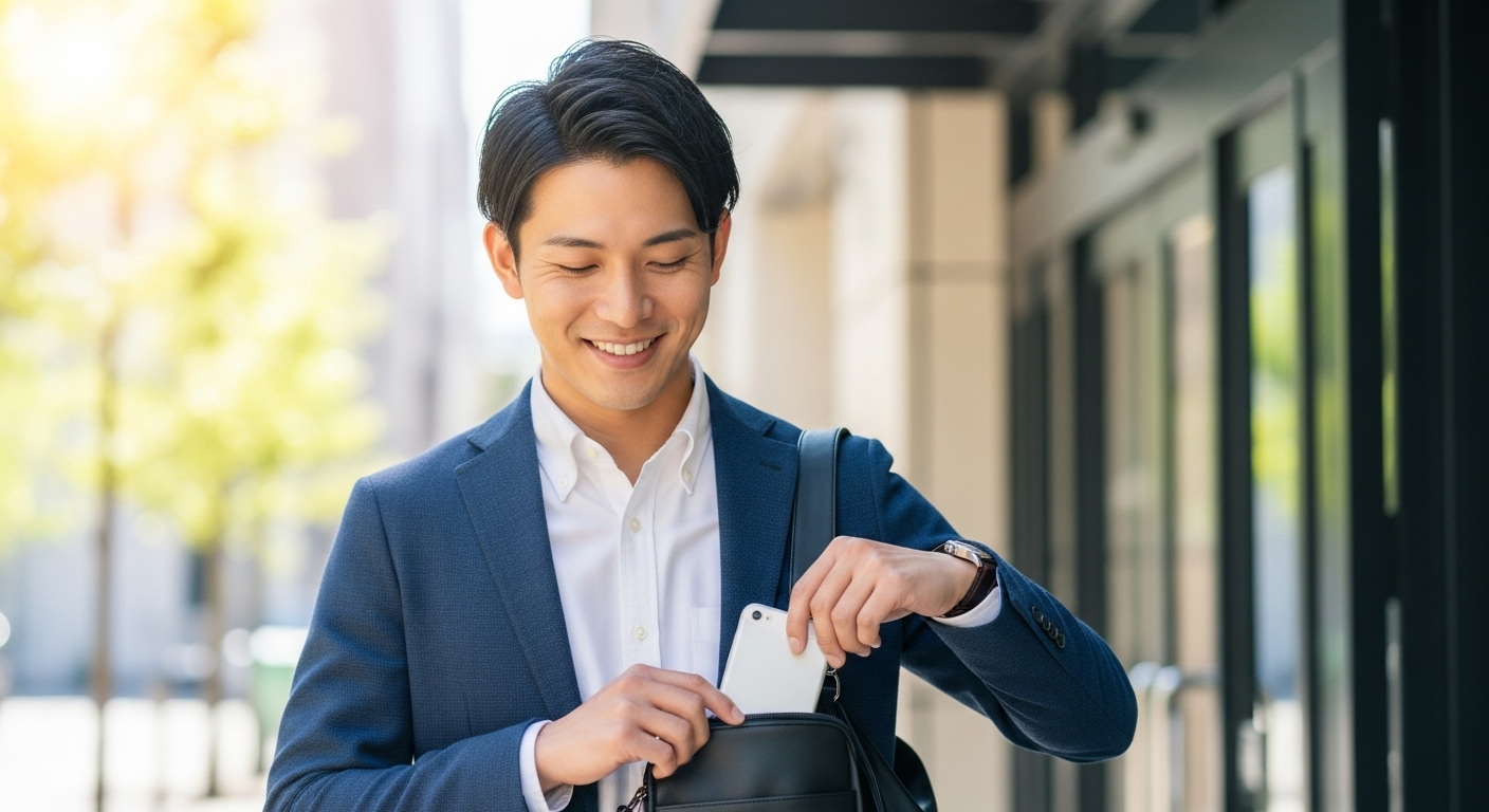 自信を持ってLINEを終える男性