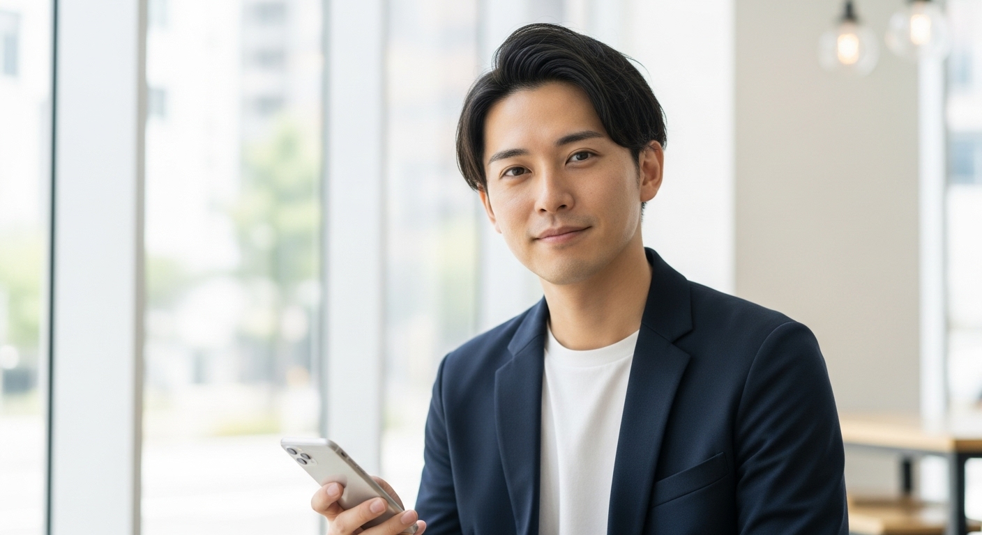 スマホを操作する清潔感ある男性