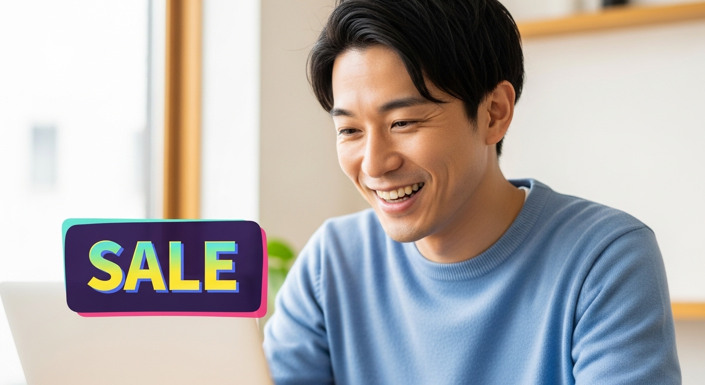 ネットショッピングで節約する男性