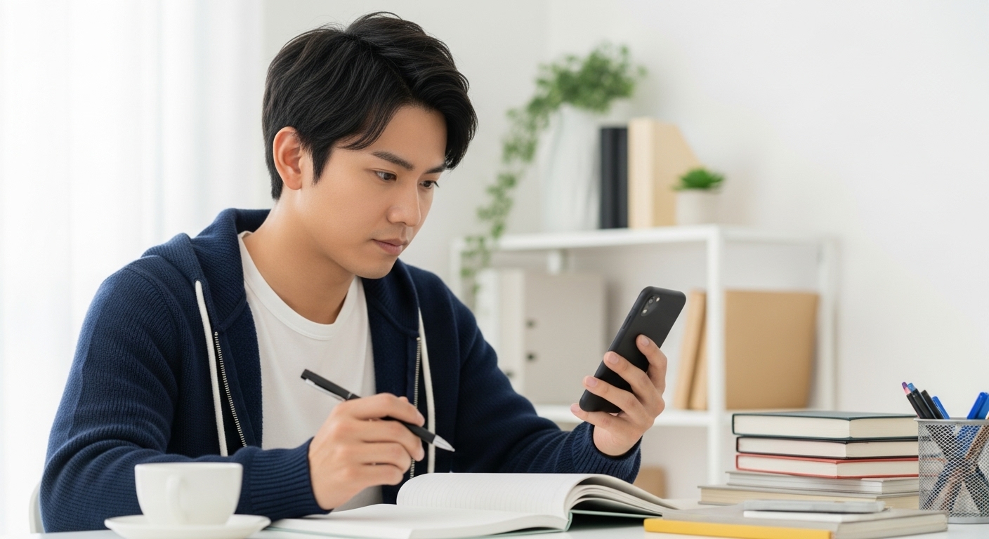 LINEメッセージを見直す男性